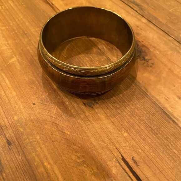 Boho Style Stacking Bracelet Brown zeitgeist Gold Tone Trim - Picture 3 of 10